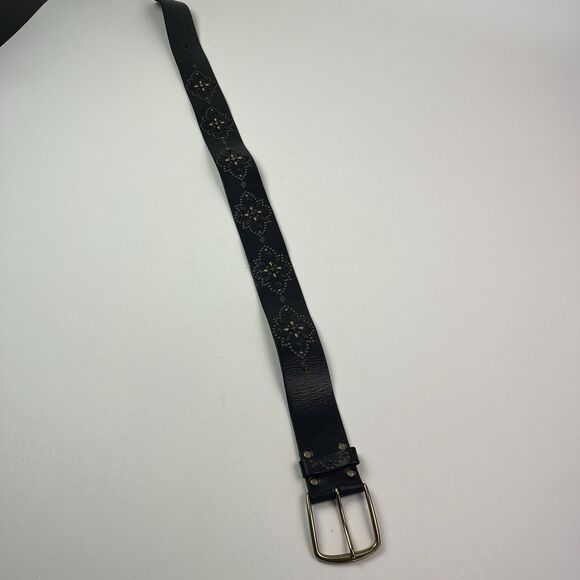 Linea Pelle Genuine Leather Studded Belt M Brass Buckle Wide Western Boho Chic - Picture 12 of 16